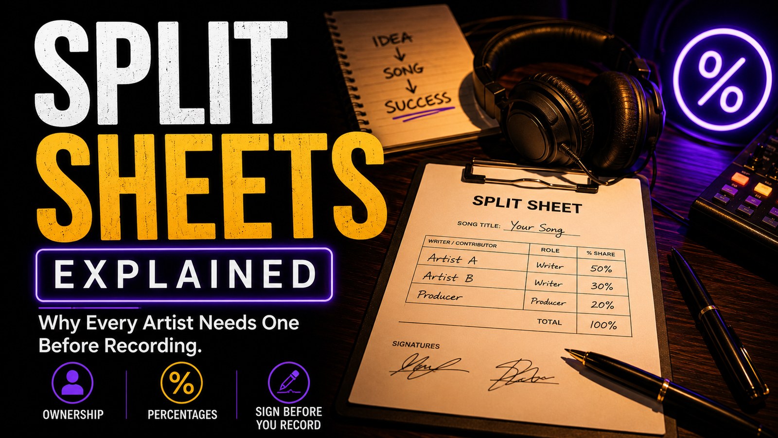Music split sheet template songwriter